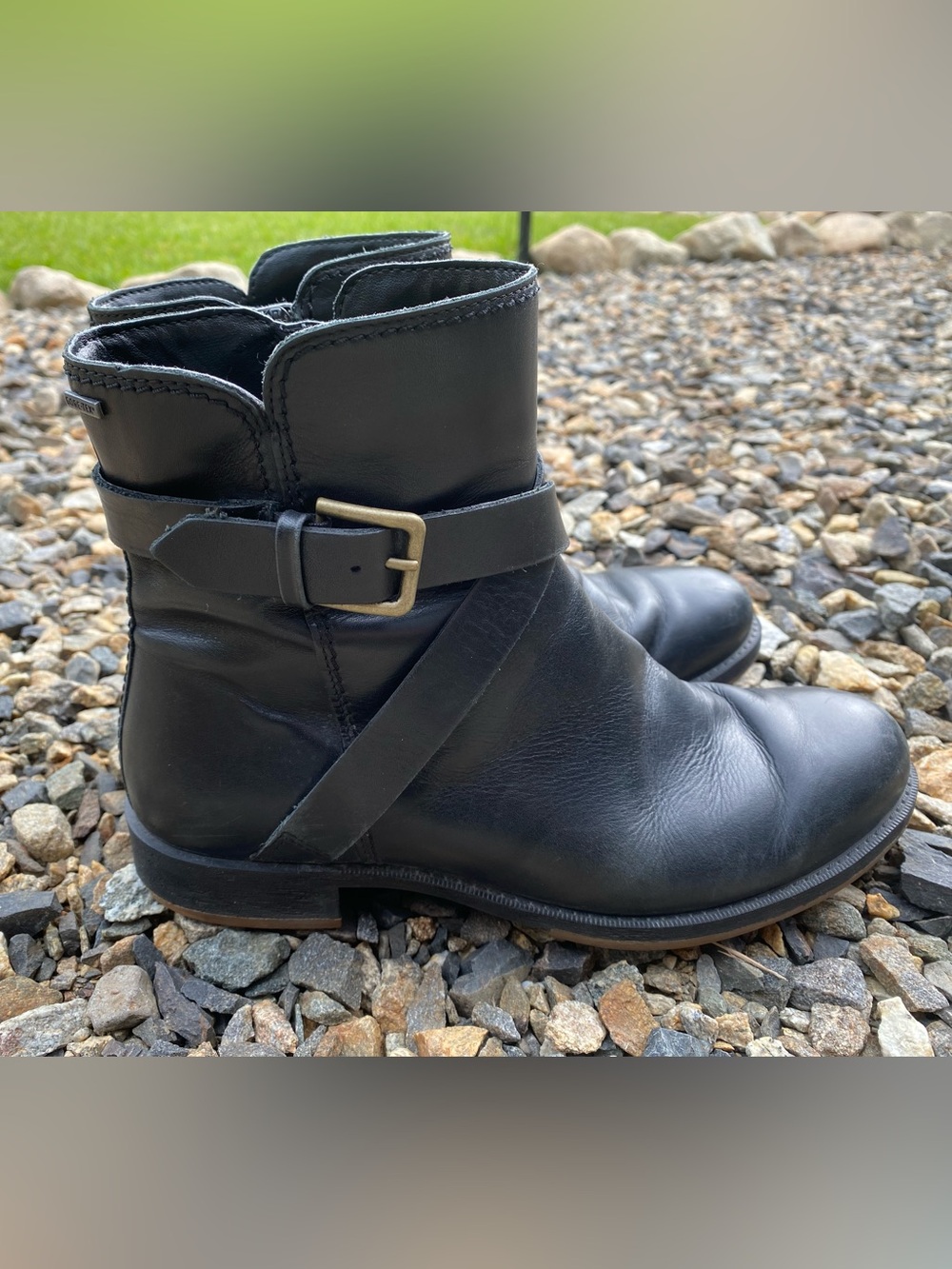 Ecco Gore-tex Black Leather Buckle Strap Ankle Boots